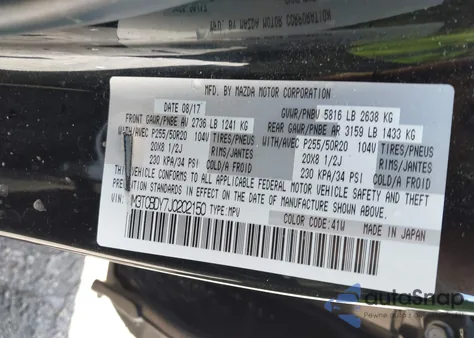 2018 Mazda Cx-9 Grand Touring z USA, uszkodzony, nr VIN JM3TCBDY7J0202150